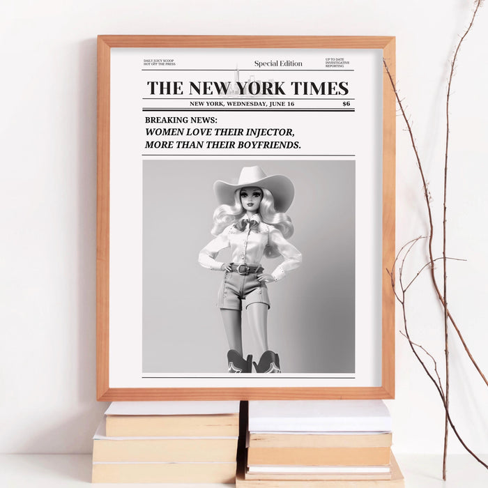 Trendy Newspaper Print Injector Beautician Wall Art Preppy Vintage Wall Decor, Funny Dorm decor Bar Cart Art Salon Decor Funny Printable