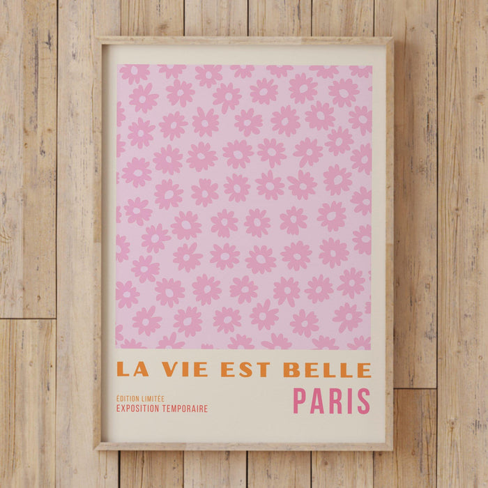Printed wall art, pink orange flower market digital download, 70s style poster, 60s flower print, orange pink decor, dorm room decor, retro