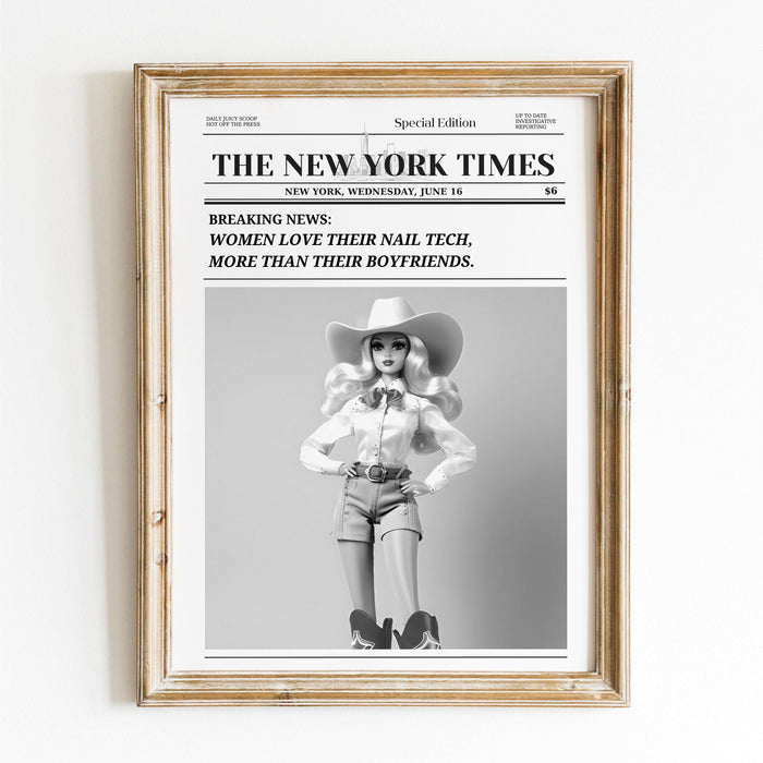 Nail tech gift trendy newspaper print manicurist gift beauty salon  wall decor funny dorm wallart bar cart art cowgirl fun printable