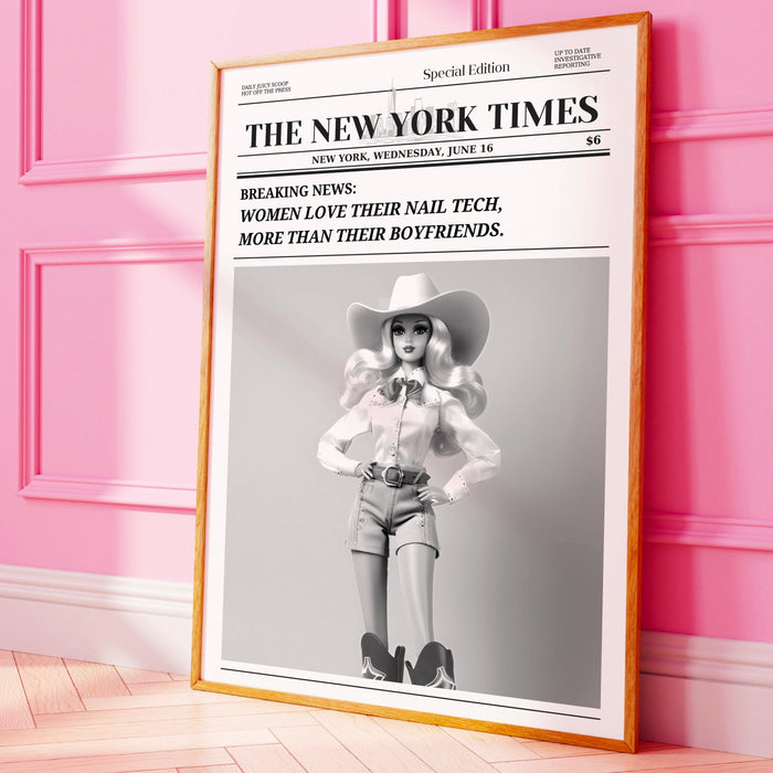 Nail tech gift trendy newspaper print manicurist gift beauty salon  wall decor funny dorm wallart bar cart art cowgirl fun printable