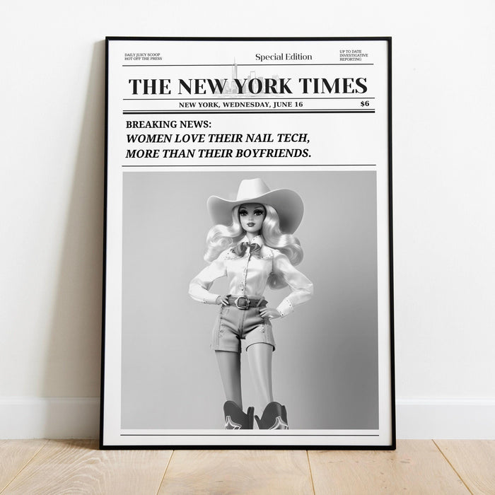 Nail tech gift trendy newspaper print manicurist gift beauty salon  wall decor funny dorm wallart bar cart art cowgirl fun printable
