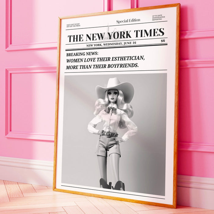 Trendy newspaper print esthetician wall art preppy vintage wall decor, funny dorm decor, bar cart wall art salon decor funny printable