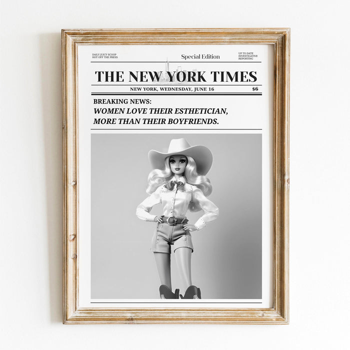 Trendy newspaper print esthetician wall art preppy vintage wall decor, funny dorm decor, bar cart wall art salon decor funny printable