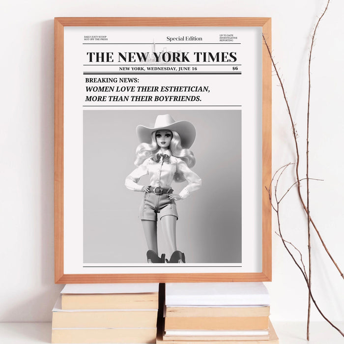 Trendy newspaper print esthetician wall art preppy vintage wall decor, funny dorm decor, bar cart wall art salon decor funny printable
