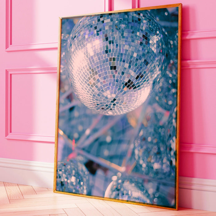 Funky disco ball poster, retro vintage print, trendy mirrorbal printable, digital artwork, retro disco ball wall art, girly dorm room decor