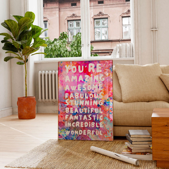 You are amazing pink orange poster, funky 70s pink wall art, digital artwork,printable, girly dorm room art trendy retro digital download