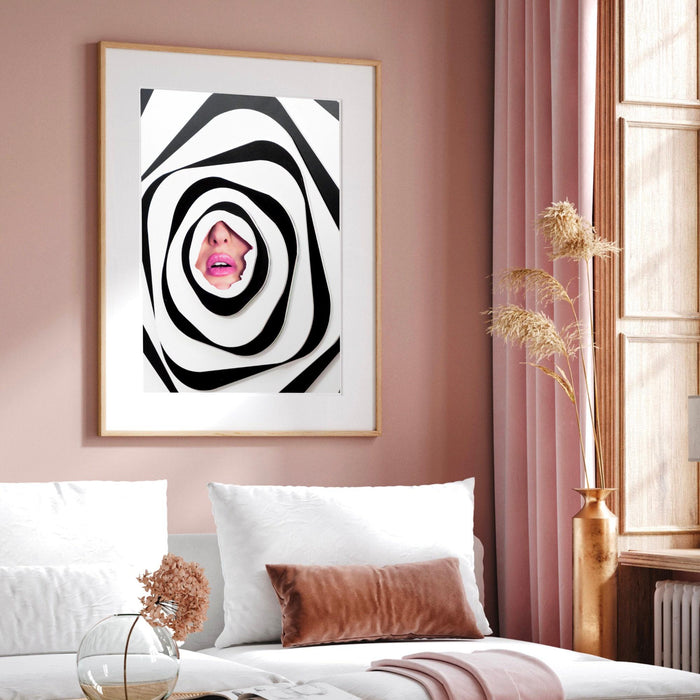 Fashion girl print | pink lips | girls drinking print | fashion wall art | stylish wall art | black and white art | geometric art | zebra