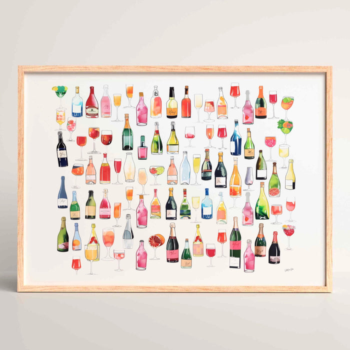 Bar cart coquette trendy wallart champagne wall art retro vintage aesthetic landscape print pink bar cart print funny art minimalist digital