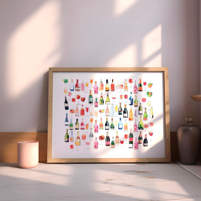 Bar cart coquette trendy wallart champagne wall art retro vintage aesthetic landscape print pink bar cart print funny art minimalist digital