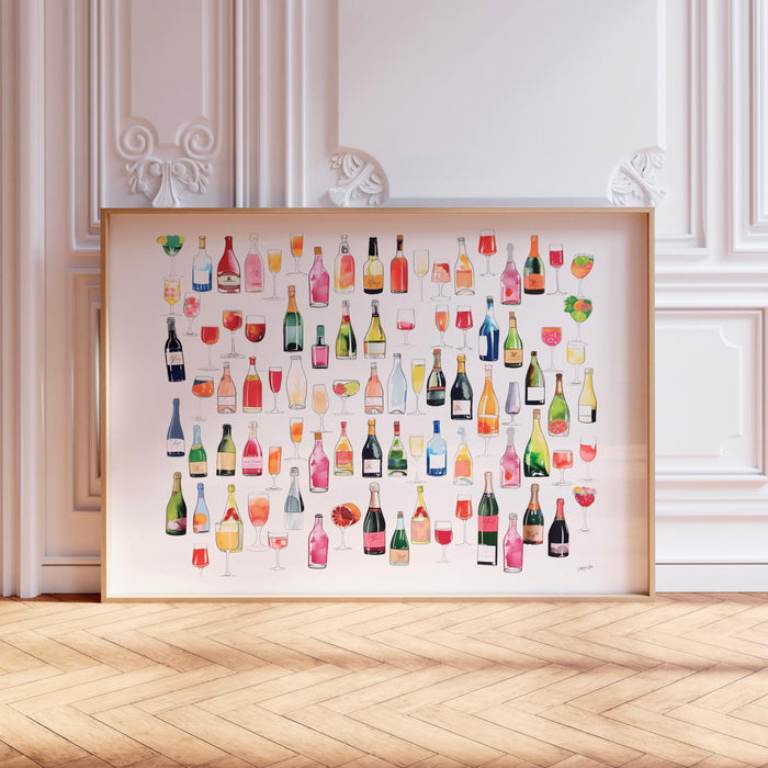 Bar cart coquette trendy wallart champagne wall art retro vintage aesthetic landscape print pink bar cart print funny art minimalist digital