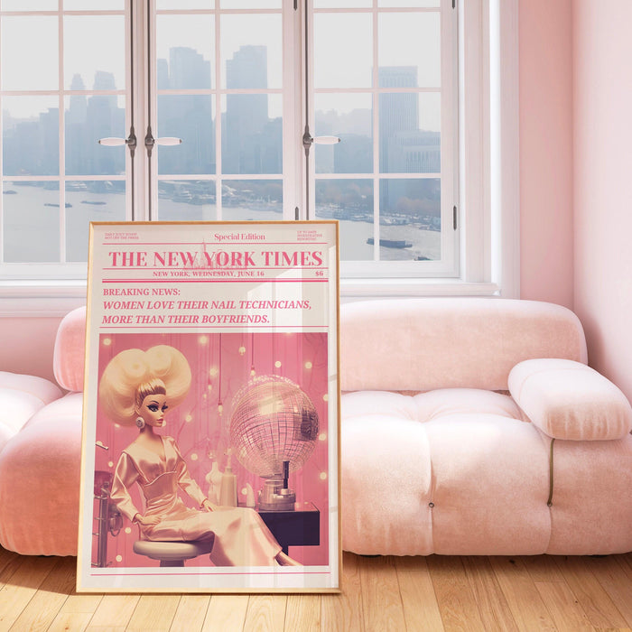 Trendy newspaper print, nail technician wall art, preppy vintage wall decor, funny dorm decor, bar cart wall art salon decor funny printable