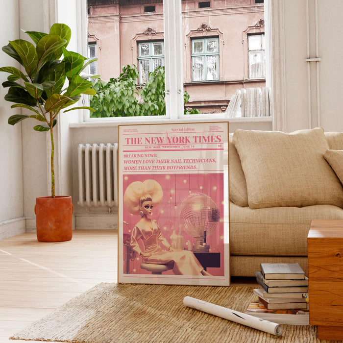 Trendy newspaper print, nail technician wall art, preppy vintage wall decor, funny dorm decor, bar cart wall art salon decor funny printable