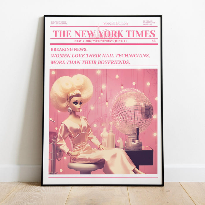 Trendy newspaper print, nail technician wall art, preppy vintage wall decor, funny dorm decor, bar cart wall art salon decor funny printable