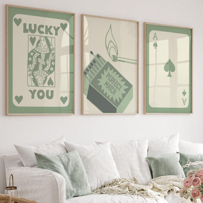 Trendy retro wall art set of 12 retro trendy aesthetic print lucky you poster sage green print trendy wall art funny minimalist digital art