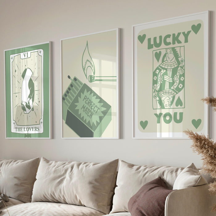 Trendy retro wall art set of 12 retro trendy aesthetic print lucky you poster sage green print trendy wall art funny minimalist digital art