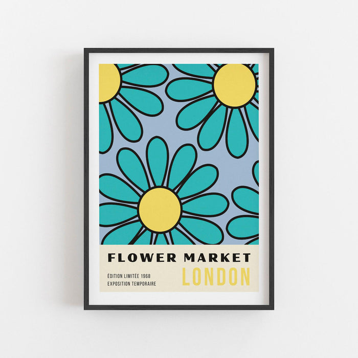 Blue flower market print, digital download, botanical poster, flower market, botanical wall art, digital art print, flower market print