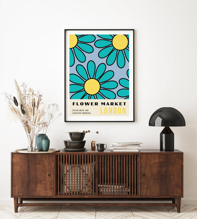 Blue flower market print, digital download, botanical poster, flower market, botanical wall art, digital art print, flower market print