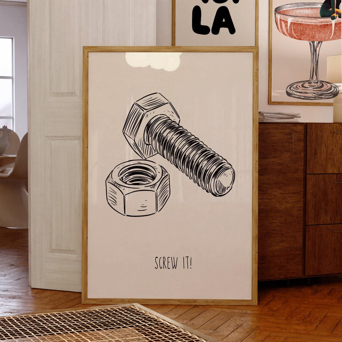 Screw it  vintage poster black and white wall art print funny gift for him trendy aesthetic living room decor digital dowload