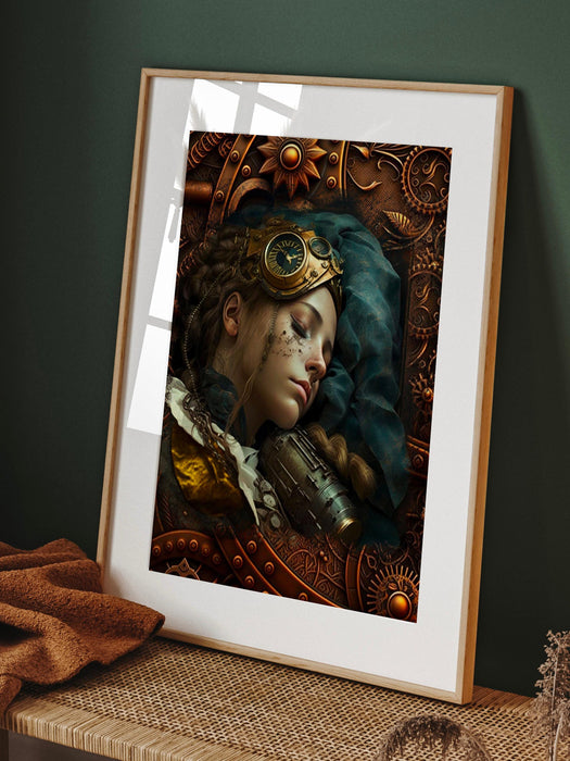 Steampunk girl wall art, steampunk decor, vintage wall art set of 3, steampunk print poster, above bed wall art, steampunk digital download