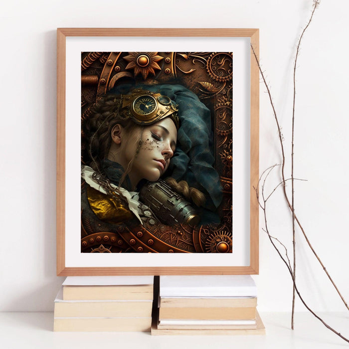Steampunk girl wall art, steampunk decor, vintage wall art set of 3, steampunk print poster, above bed wall art, steampunk digital download