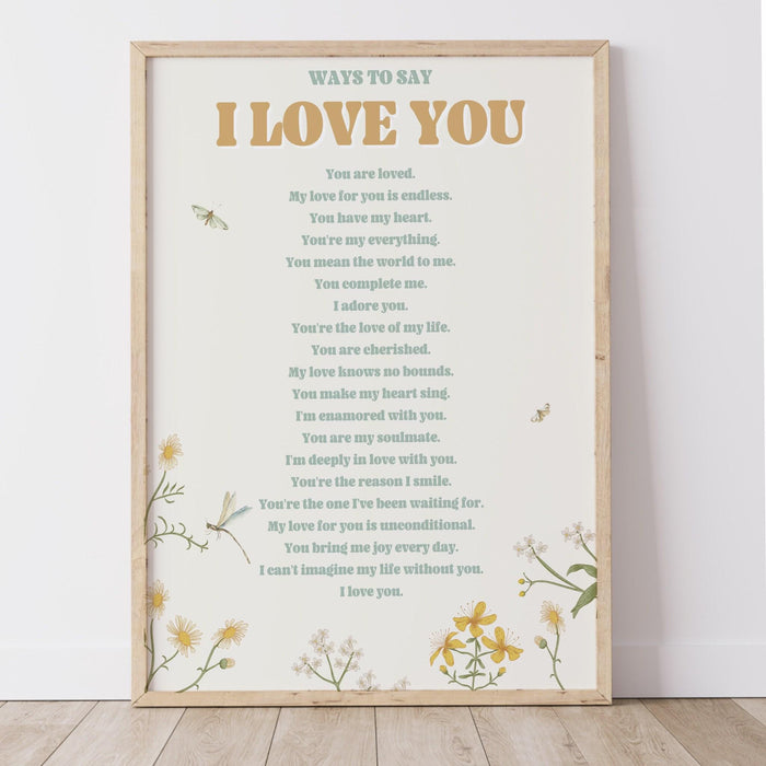 Ways to say i love you, anniversary gift,  birthday gift, girlfriend, gift for lover, trendy retro wall art