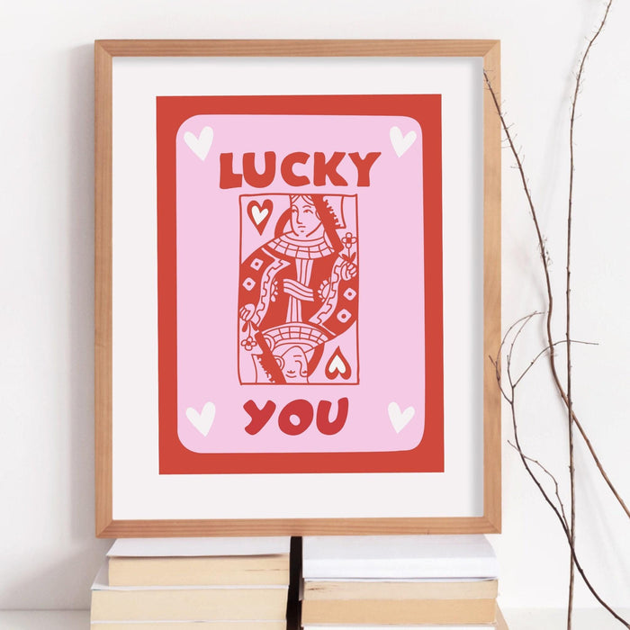 Trendy retro wall art, vintage aesthetic print, pink lucky you poster, lucky you, trendy wall art, funny art, digital, preppy wall decor