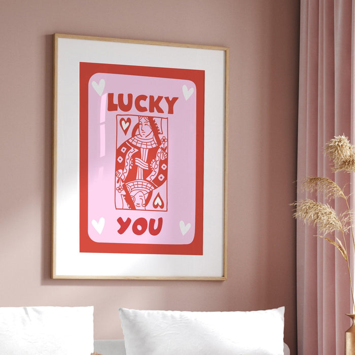 Trendy retro wall art, vintage aesthetic print, pink lucky you poster, lucky you, trendy wall art, funny art, digital, preppy wall decor