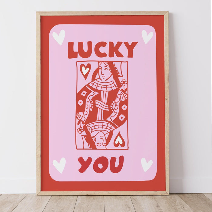 Trendy retro wall art, vintage aesthetic print, pink lucky you poster, lucky you, trendy wall art, funny art, digital, preppy wall decor