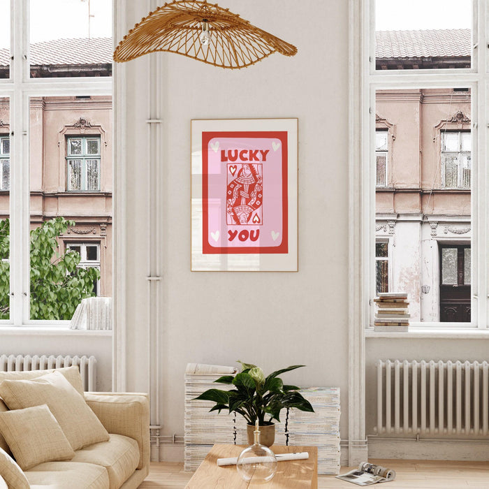 Trendy retro wall art, vintage aesthetic print, pink lucky you poster, lucky you, trendy wall art, funny art, digital, preppy wall decor