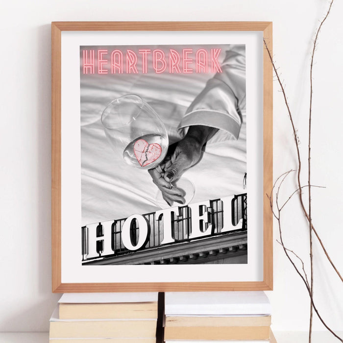 Trendy retro wall art, heartbreak hotel, retro trendy aesthetic wall art pink print, trendy wall art, vibrant, funny art, bar cart printable