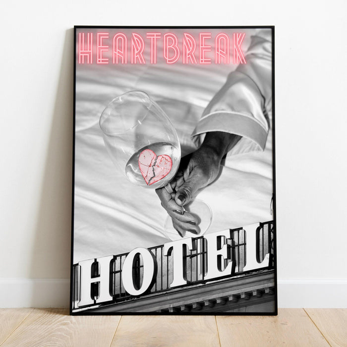 Trendy retro wall art, heartbreak hotel, retro trendy aesthetic wall art pink print, trendy wall art, vibrant, funny art, bar cart printable