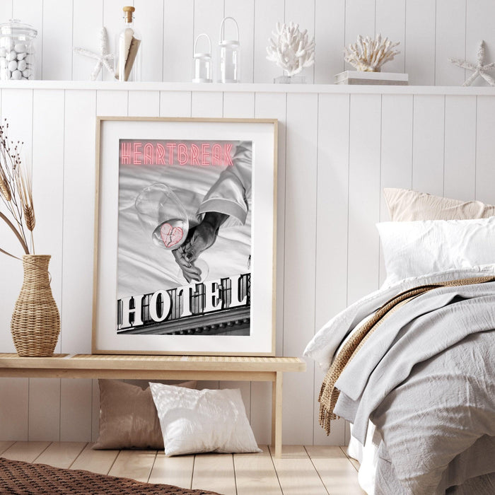 Trendy retro wall art, heartbreak hotel, retro trendy aesthetic wall art pink print, trendy wall art, vibrant, funny art, bar cart printable