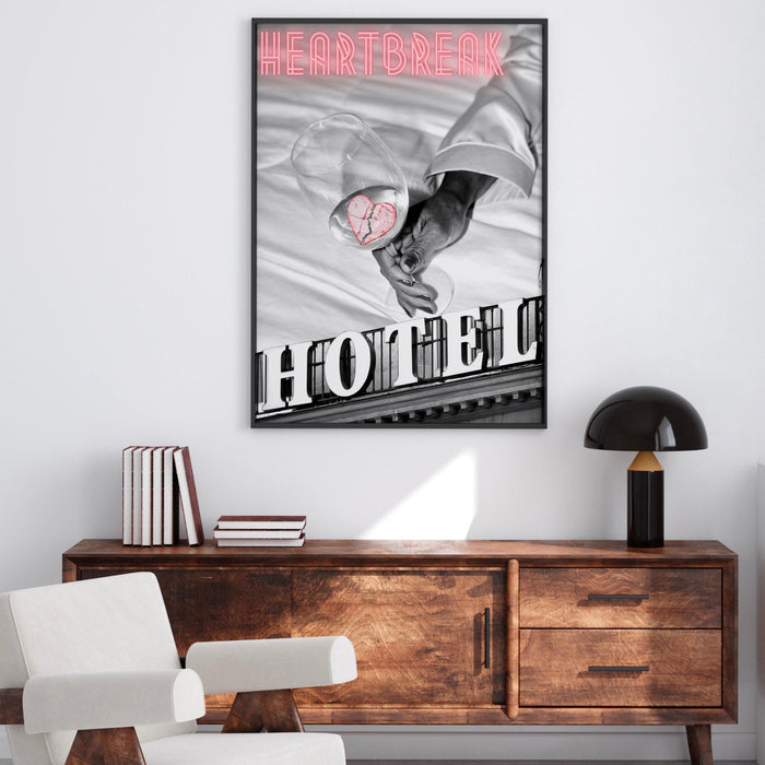 Trendy retro wall art, heartbreak hotel, retro trendy aesthetic wall art pink print, trendy wall art, vibrant, funny art, bar cart printable