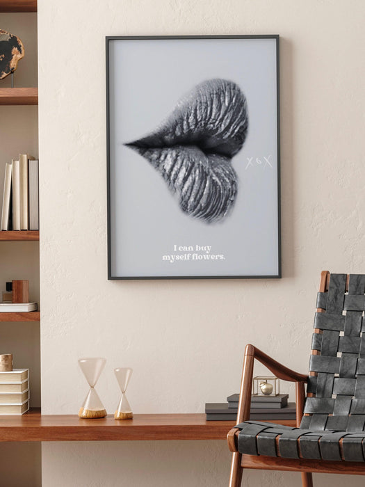 Trendy retro wall art, i can buy myself flowers print, retro trendy aesthetic print, black and white poster, trendy wall art, digital art