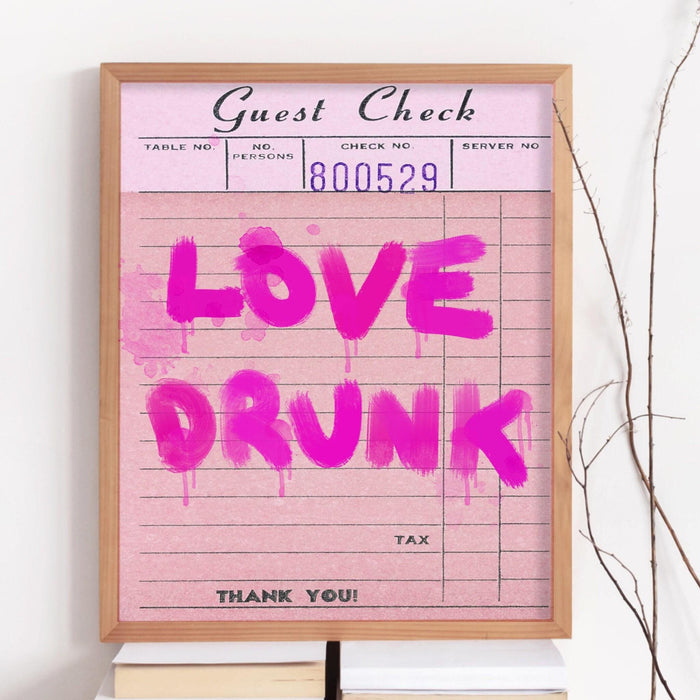 Trendy retro wall art, guest check print, retro trendy aesthetic pink wall art, trendy wall art, vibrant, funny art, bar cart art printable