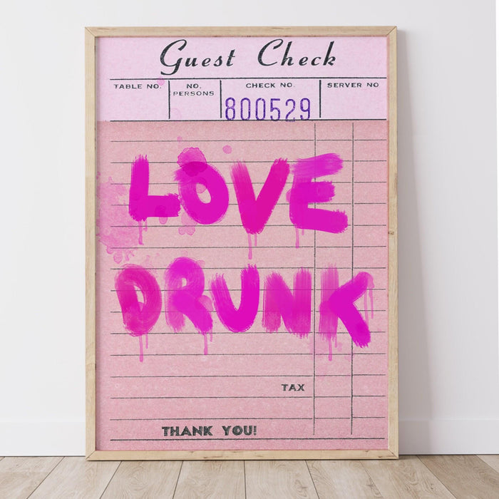 Trendy retro wall art, guest check print, retro trendy aesthetic pink wall art, trendy wall art, vibrant, funny art, bar cart art printable