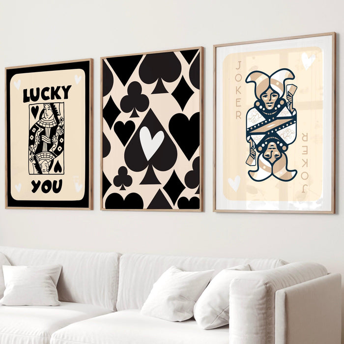 Trendy retro wall art set of 9, retro trendy aesthetic print, black and beige poster, lucky you poster, trendy wall art, funny art, digital,