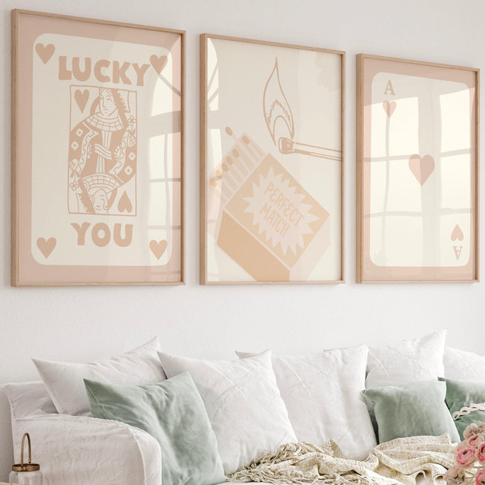 Trendy retro wall art set of 9, retro trendy aesthetic print,lucky you poster,beige print,trendy wall art,funny art, minimalist, digital art