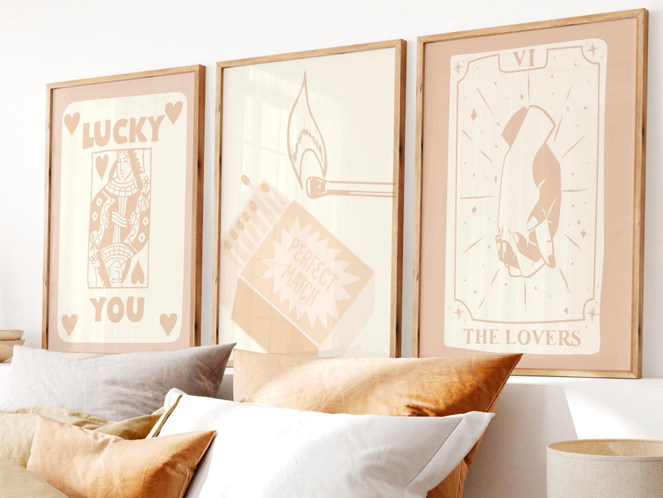 Trendy retro wall art set of 9, retro trendy aesthetic print,lucky you poster,beige print,trendy wall art,funny art, minimalist, digital art