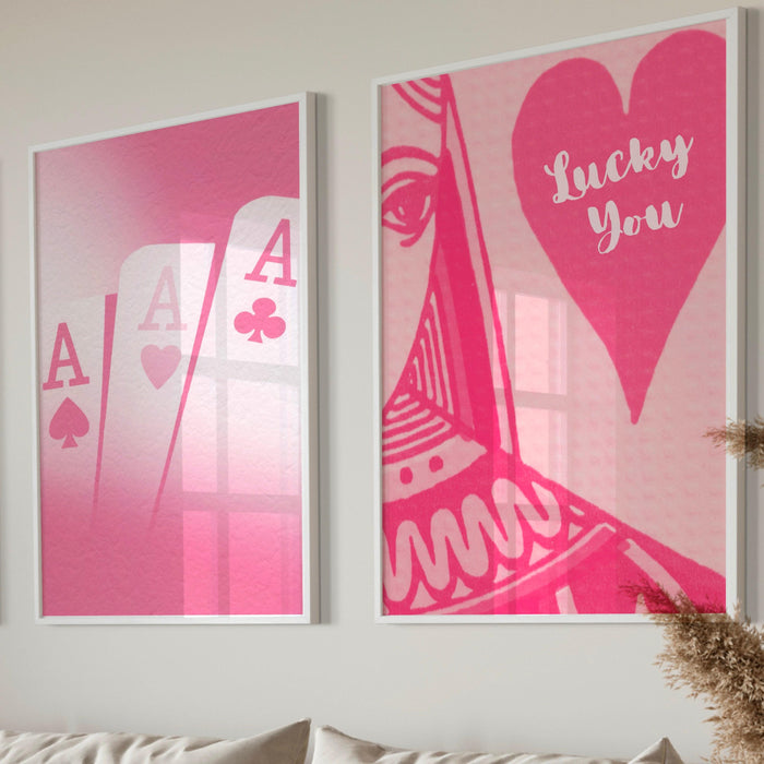 Trendy retro wall art set of 5,retro trendy aesthetic print,lucky you poster,pink print,trendy wall art,funny art, minimalist, digital art