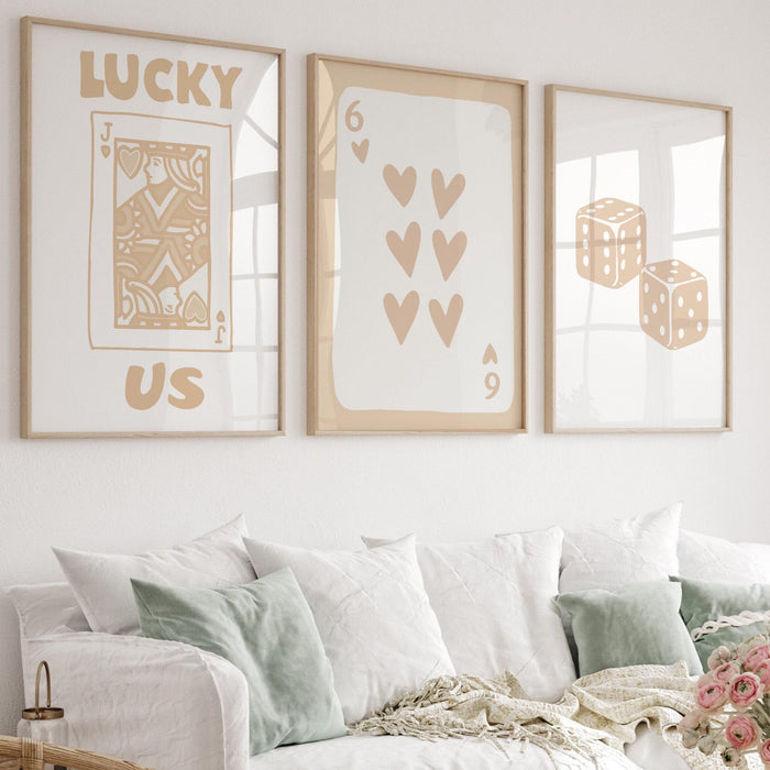 Trendy retro wall art set of 3,retro trendy aesthetic print,lucky you poster,beige print,trendy wall art,funny art, minimalist, digital art