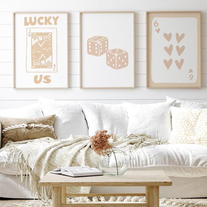 Trendy retro wall art set of 3,retro trendy aesthetic print,lucky you poster,beige print,trendy wall art,funny art, minimalist, digital art