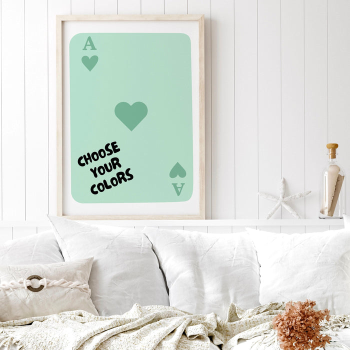 Trendy retro wall art set of 2, personalized, lucky you custom poster aesthetic print dorm decor ace hearts gift for friend digital download