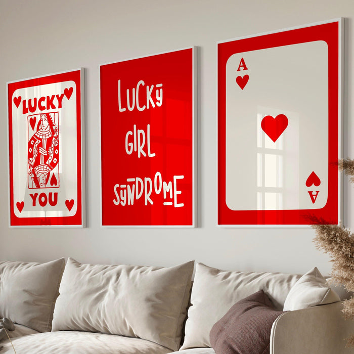 Trendy retro wall art set of 12,retro trendy aesthetic print,lucky you poster,red print,trendy wall art,funny art, minimalist, digital art