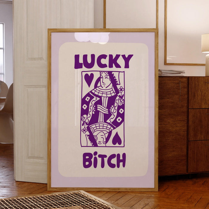 Trendy retro wall art set of 2 retro trendy aesthetic funny print lucky you poster purple print trendy wall art fun minimalist digital art
