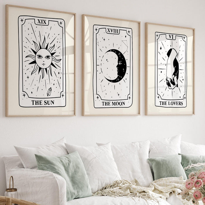 Trendy retro wall art set of 18, retro trendy aesthetic print, celestial tarot,black and beige poster,trendy wall art,funny art, digital art