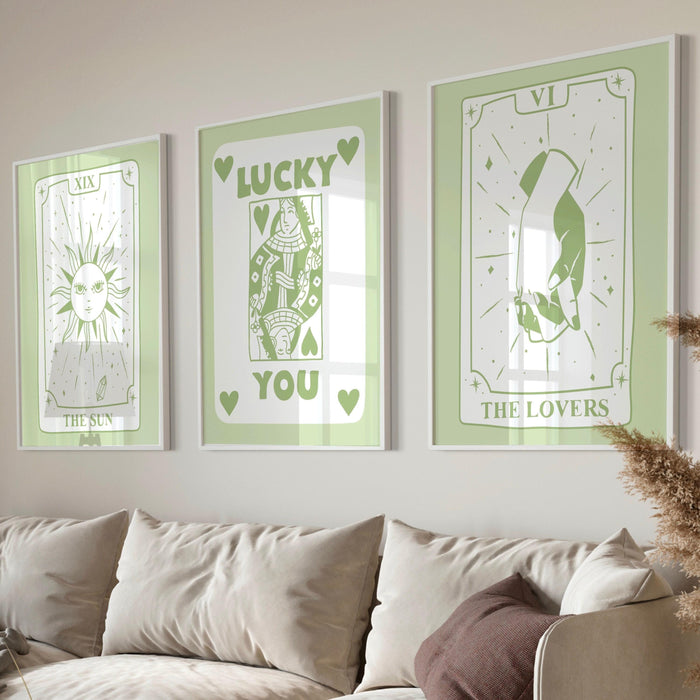 Trendy retro wall art set of 11 retro trendy aesthetic print lucky you poster sage green print trendy wall art funny minimalist digital art