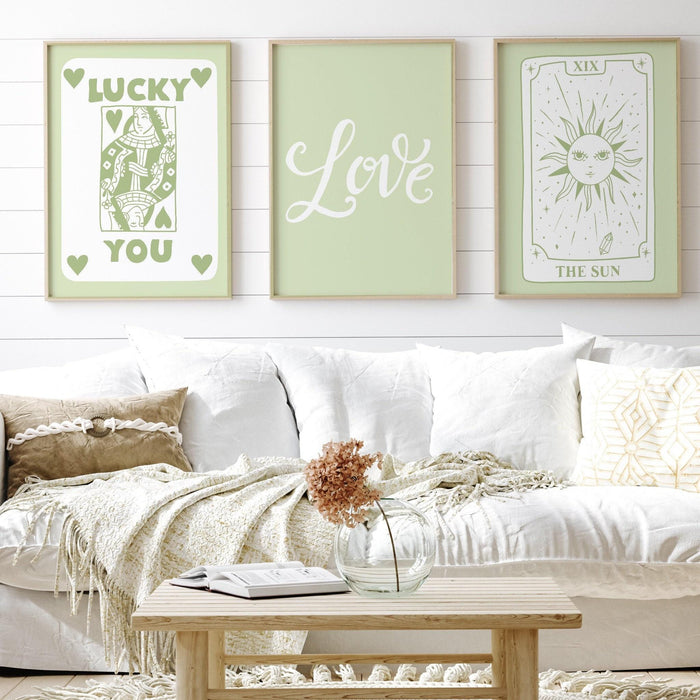 Trendy retro wall art set of 11 retro trendy aesthetic print lucky you poster sage green print trendy wall art funny minimalist digital art