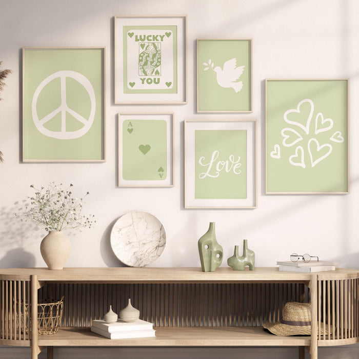 Trendy retro wall art set of 11 retro trendy aesthetic print lucky you poster sage green print trendy wall art funny minimalist digital art