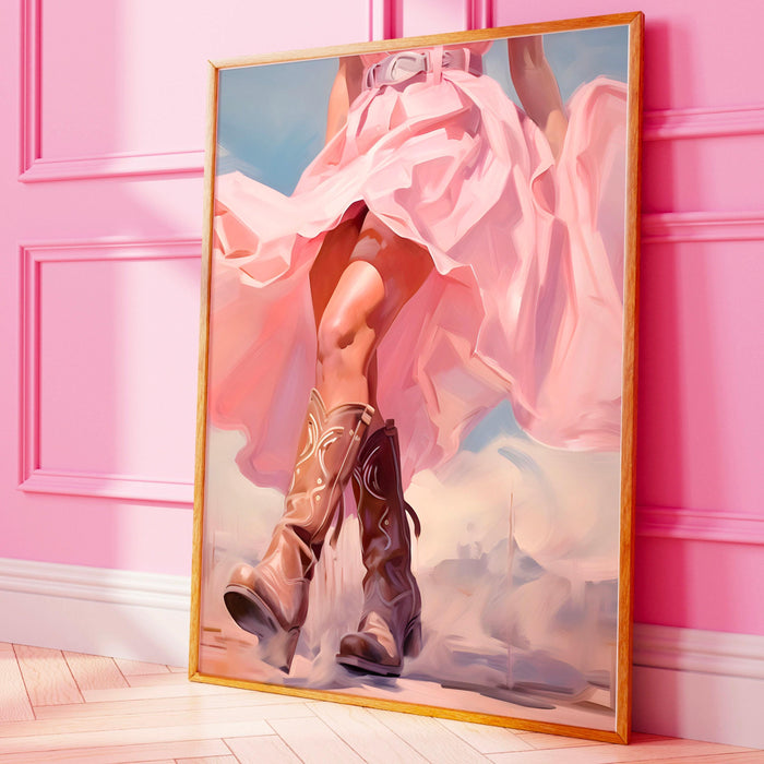 Trendy retro wall art cowgirl boots printable, pink painting, western, southern girl dorm room wall art, boho girly decor digital download